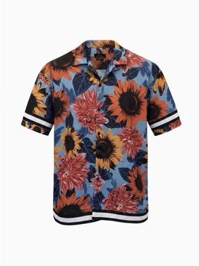 Zara Men's Mesh Blue Floral Button Down Shirt. Medium